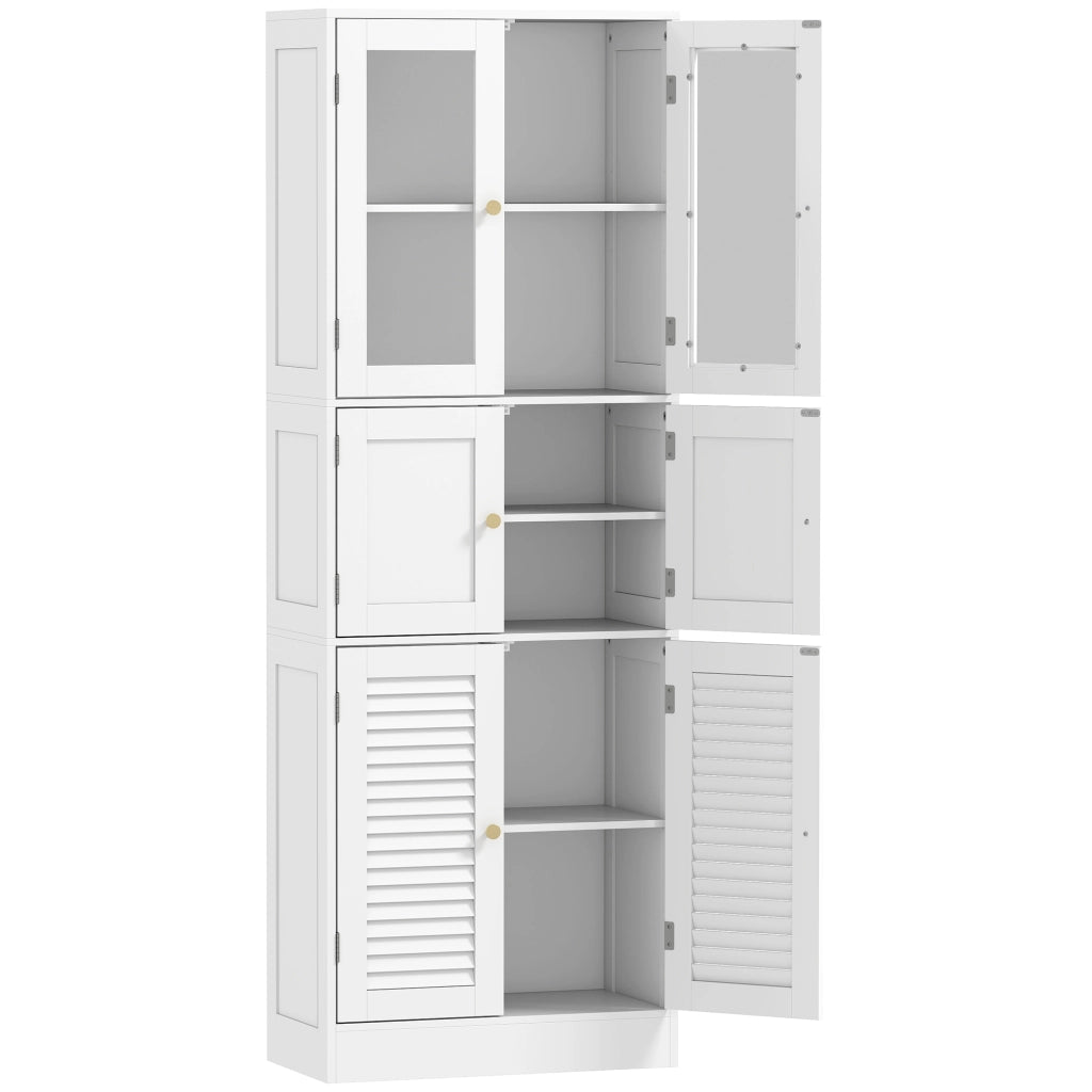 Mobile Bagno 60x30x170 cm con 3 Armadietti a 2 Ante in Vetro e Legno  Bianco