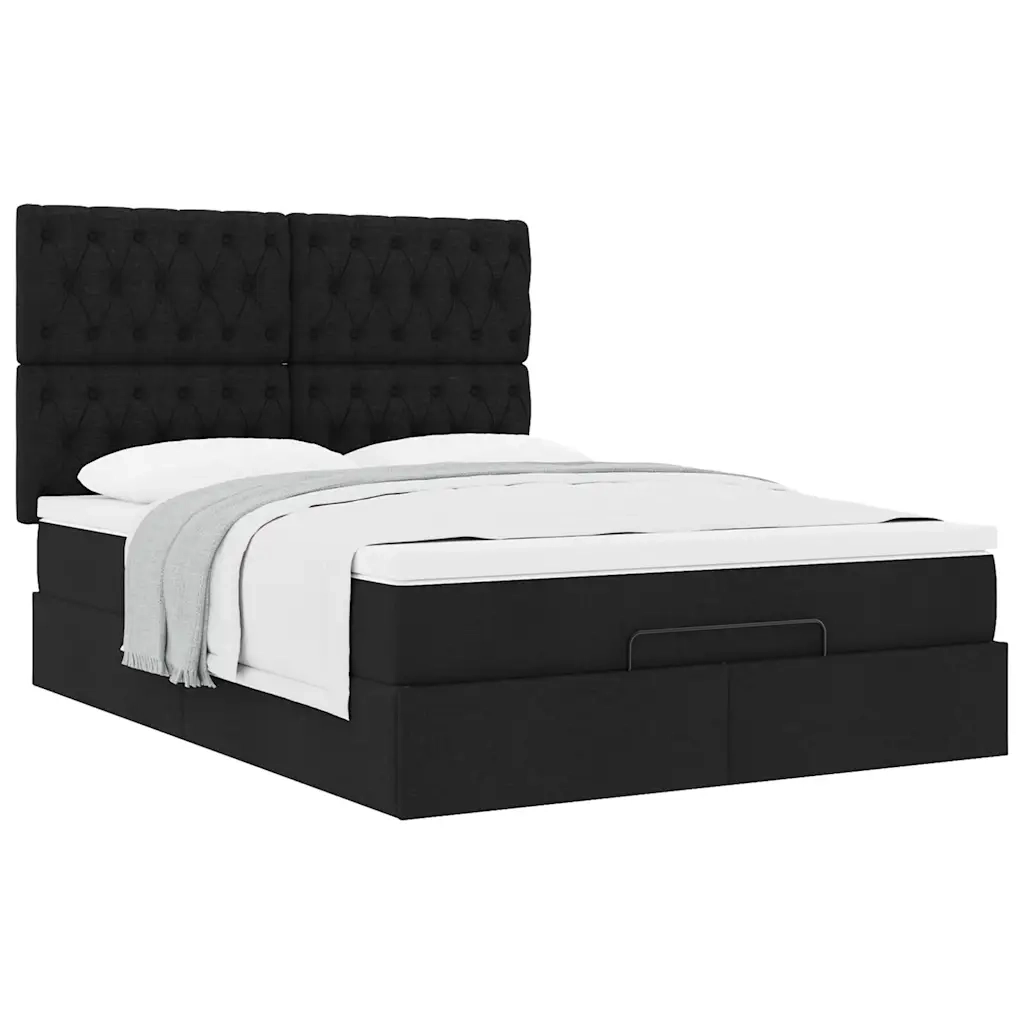 Struttura Letto Pouf con Materasso Nero 140x200 cm in Tessuto 3313246