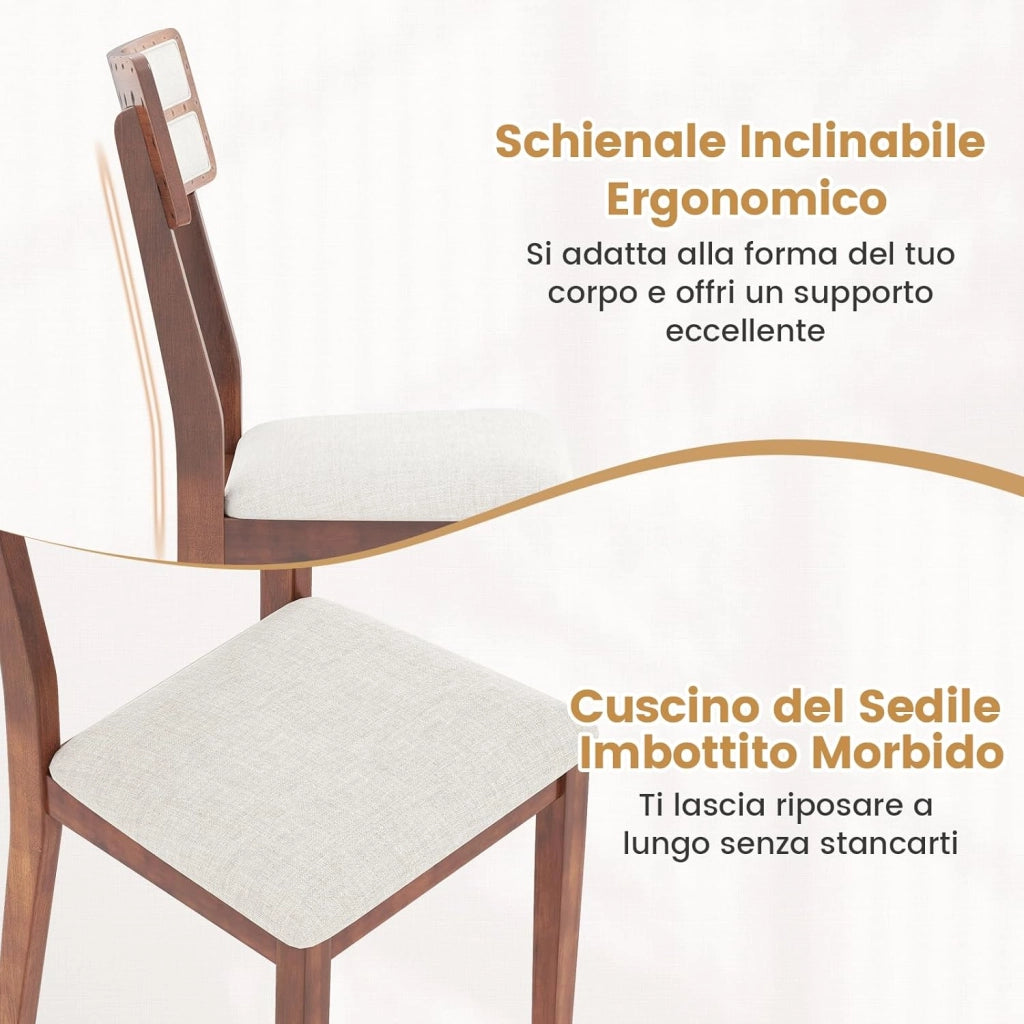 Set di 2 Sedie da Pranzo Moderne, Sedie Cucina in Tessuto con Schienale Inclinato, Gambe in Legno di Gomma e Seduta mbottita, Portata 180 kg, Ideale per Sala da Pranzo, Soggiorno (Marrone)