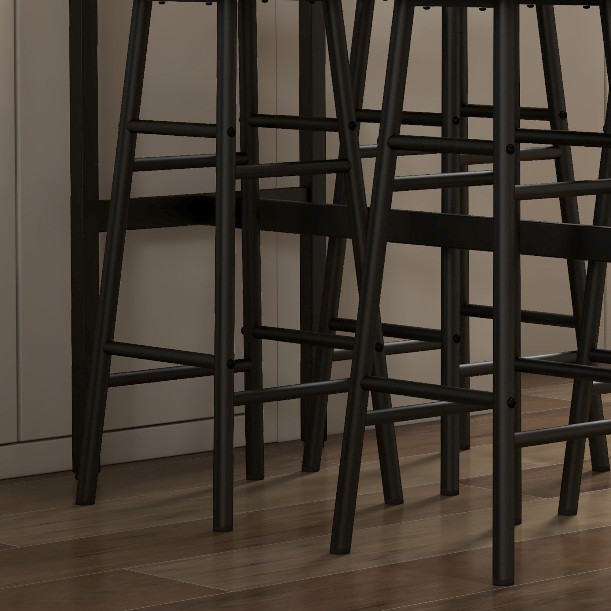 Set Tavolo Alto Rettangolare con Sgabelli in MDF e Acciaio Nero e Marrone