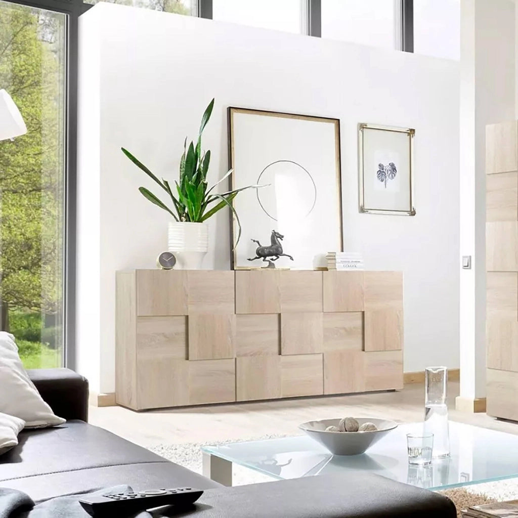 Credenza Ulysses, Buffet da soggiorno, Madia da salotto, Dispensa da cucina, Made in Italy, 181x43 h84 cm, Rovere