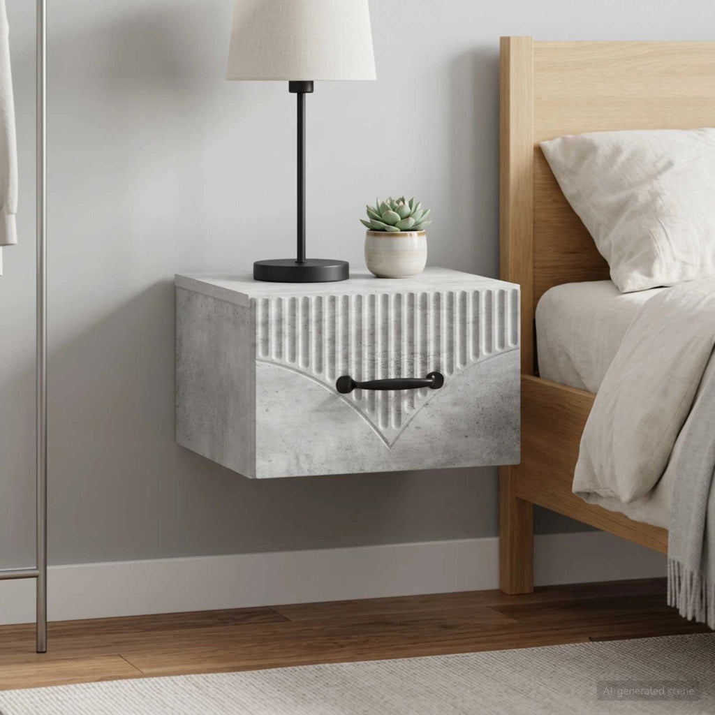 Mobiletto da notte a muro 2 pz Grigio Cemento 34,5 x 33 x 20 cm 898942