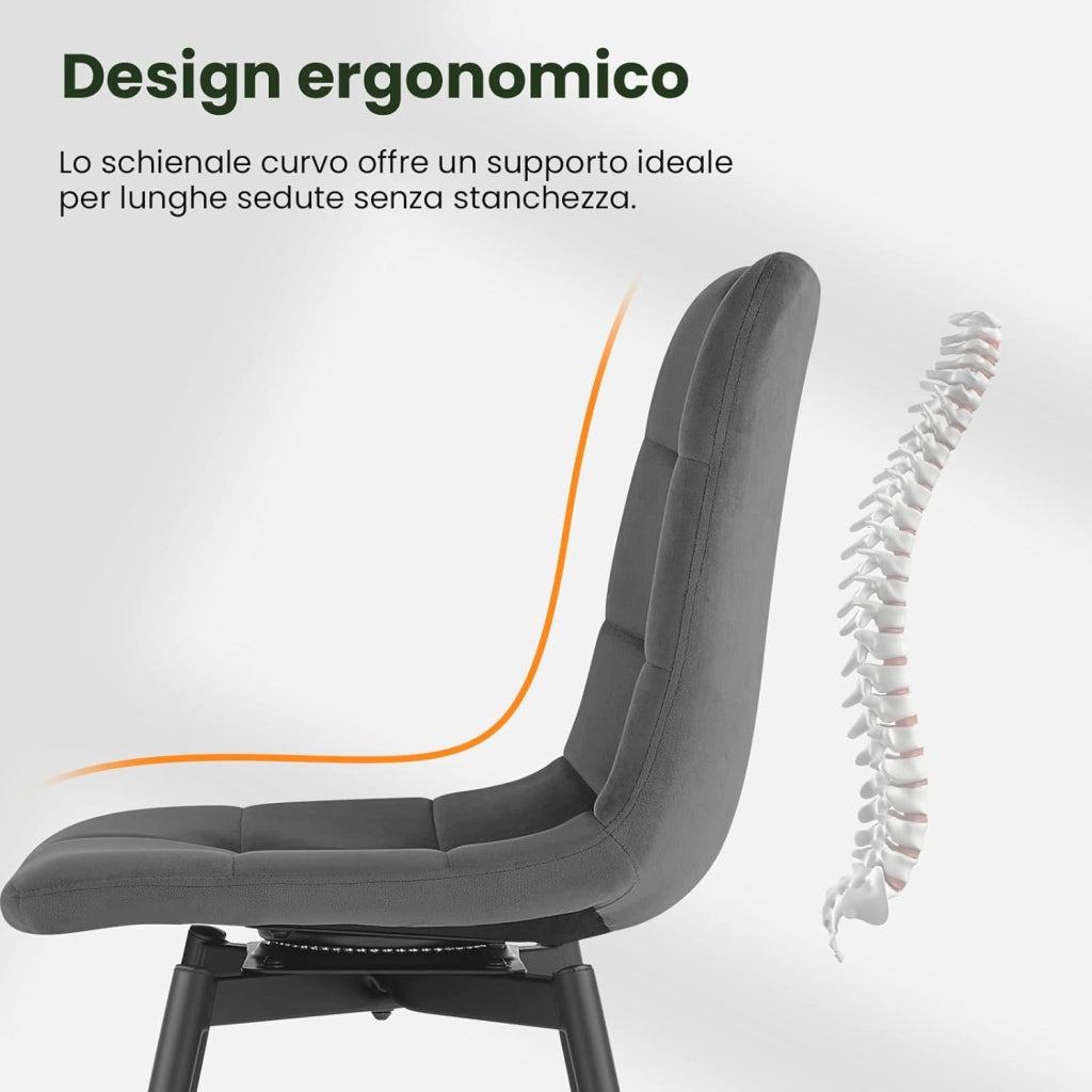 4 x Sedie da Pranzo Girevoli, Sedie Cucina in Velluto con Schienale e Gambe in Metallo, Stile Moderno, per Cucina, Camera da Letto e Soggiorno, Grigio Scuro
