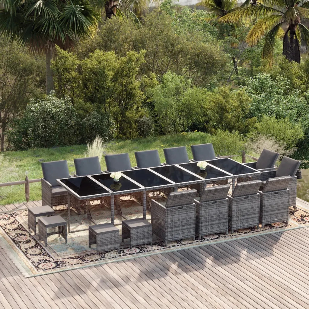 Set da Pranzo per Giardino 19 pz con Cuscini Polyrattan Grigio 3095646