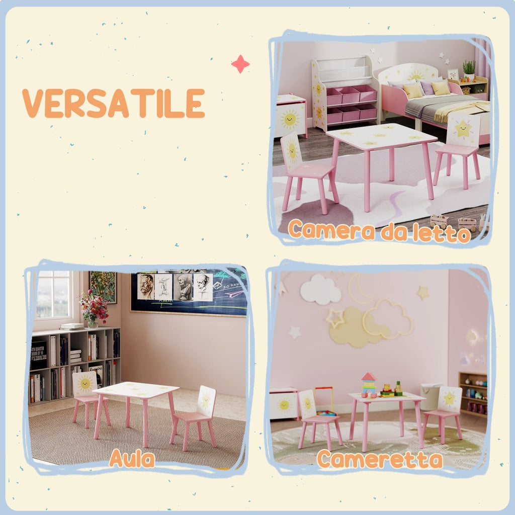 Set Cameretta con Scrivania e 2 Sedie per Bambini 3-8 Anni ¨C Zephmum ¨C Rosa a Stelle