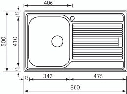 Lavello ZENITH 86x50 1 vasca destra+ gocciolatoio ACCIAIO INOX 011243.D1.01.2016