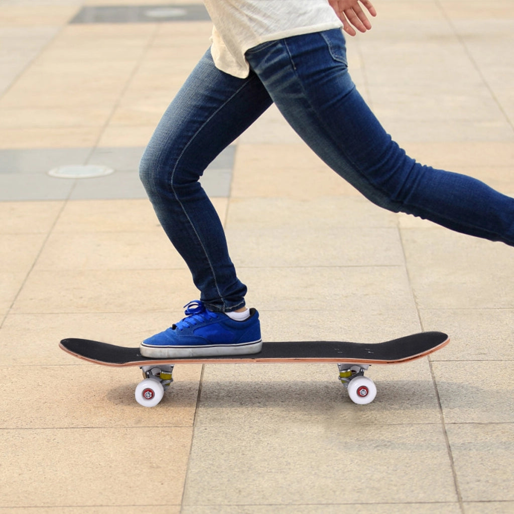 Mini Skateboard in legno con 4 ruote PU antiscivolo resistenti, Skateboard per principiante esperto 80x20cm Nero