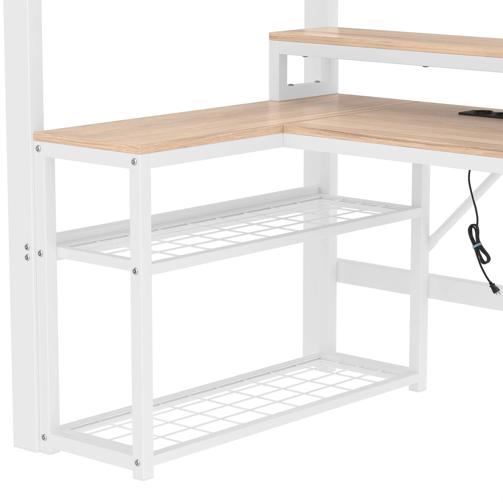 LETTO a soppalco 90x200 cm in metallo e MDF bianco con scrivania, LED e USB