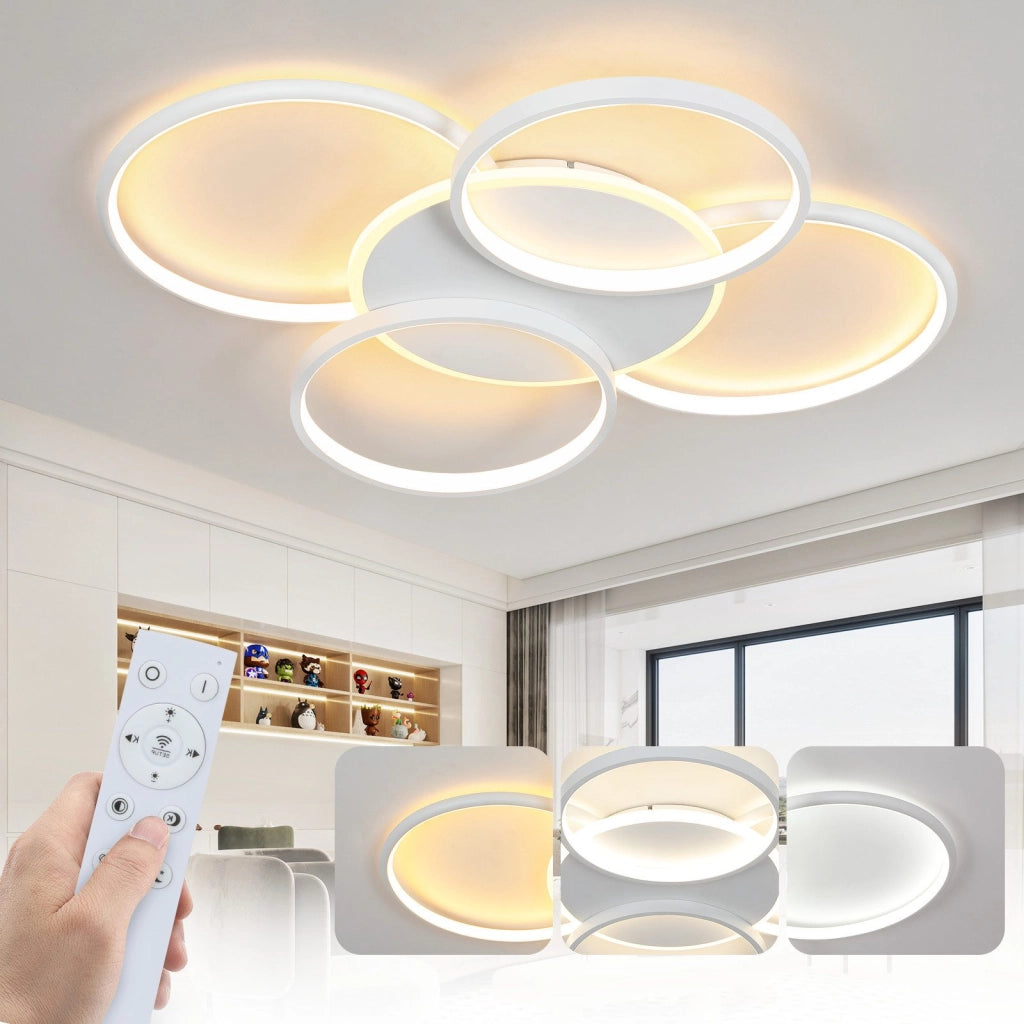 ZMH Lampada da soffitto plafoniera LED dimmerabile 5 anelli 70W telecomando per soggiorno ufficio