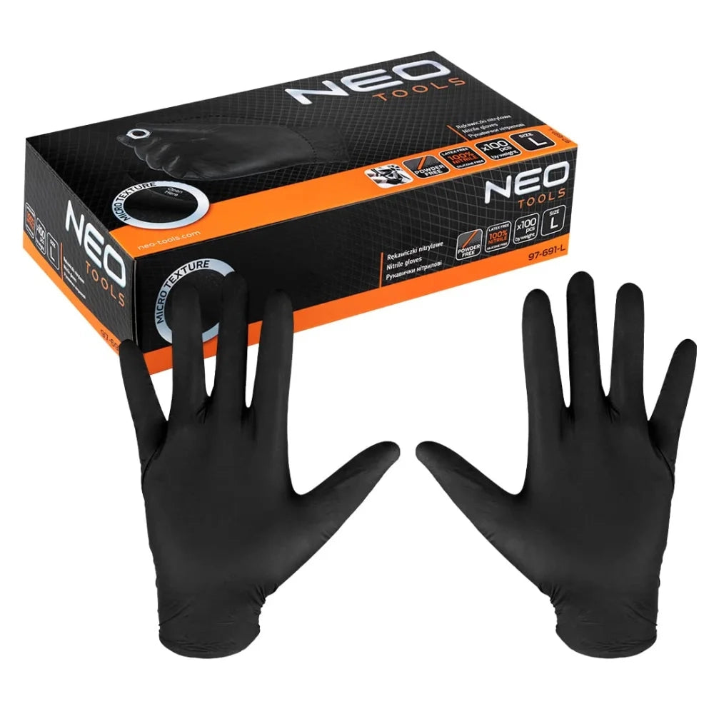 Topex 97-691-l guanti in nitrile , nero, 100 pezzi, misura l