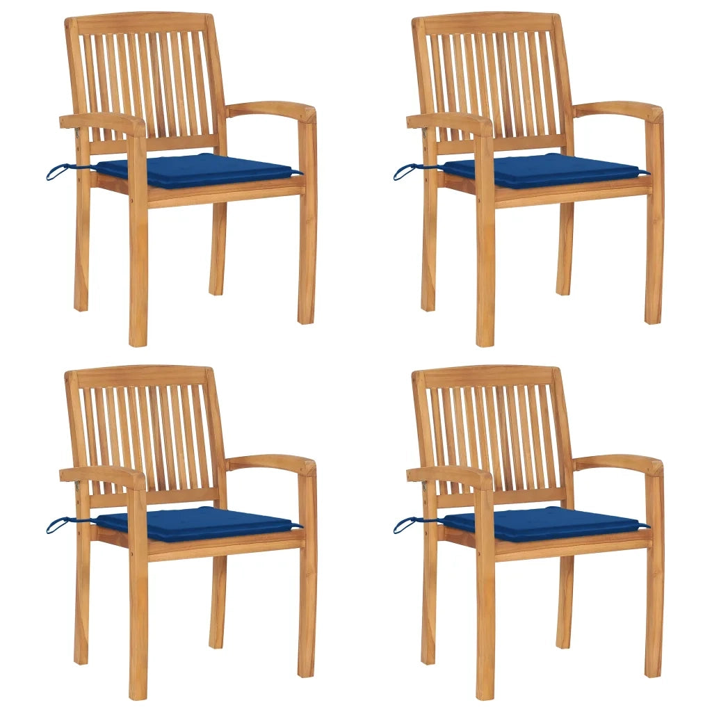 Sedie da Giardino Impilabili 4 pz con Cuscini Massello di Teak cod mxl 8406