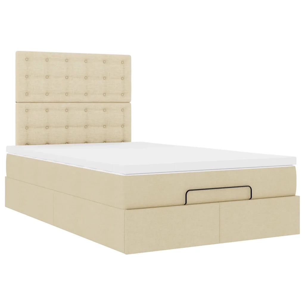 vidaXL Struttura Letto Pouf con Materasso Crema 120x200 cm in Tessuto