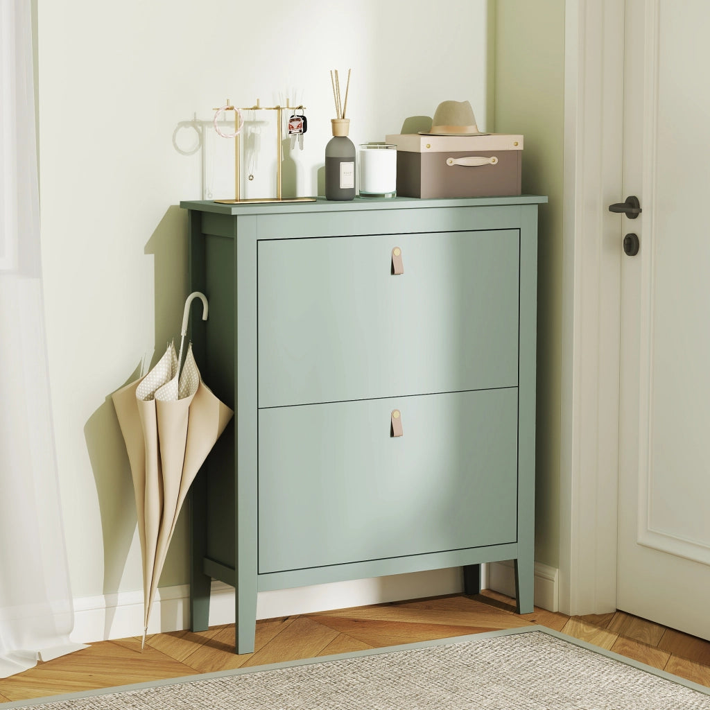 Scarpiera 2 Cassetti con Ripiani Regolabili ¨C zephmum ¨C Verde 80x24x95.5cm