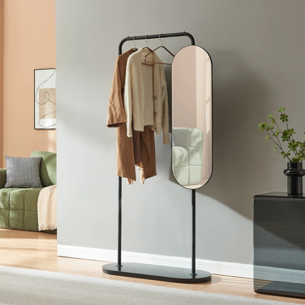 Stand Appendiabiti Vamn con Specchio Girevole 167 x 80 x 35 cm - Nero [en.casa]