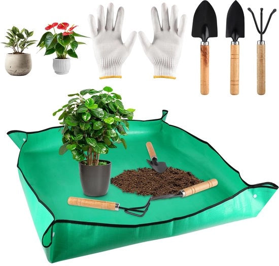 Matrice per piante 100x100 cm, impermeabile con attrezzo per giardinaggio, sacchetto di coltivazione pieghevole senza perdite, piede di pianta verde in PE per la piantagione di piante grasse e semi.