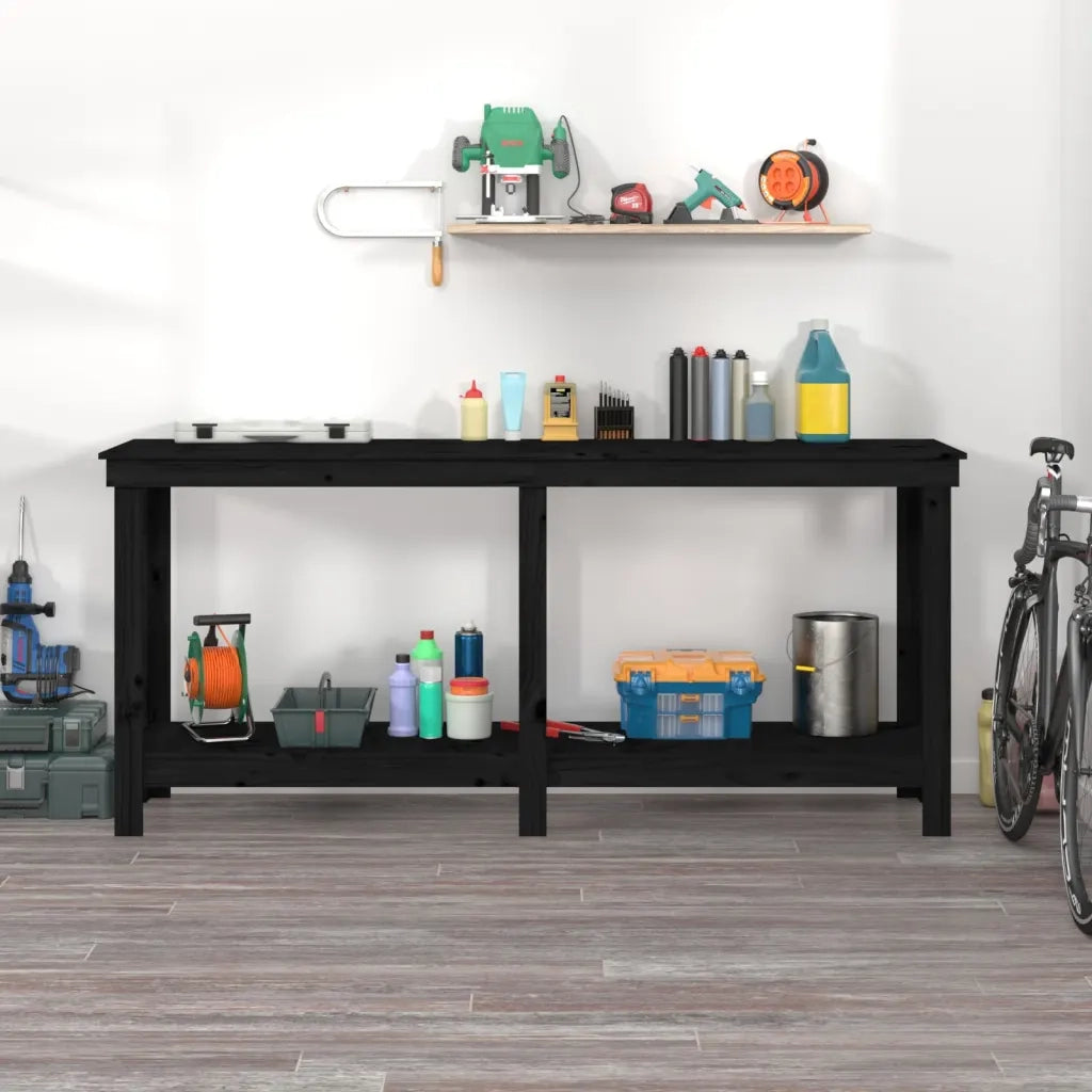 Banco da Lavoro Nero 180x50x80 cm in Legno Massello di Pino 822515