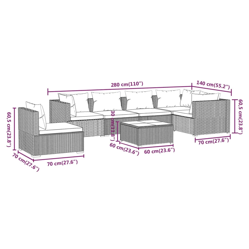 Set Divani da Giardino 7 pz con Cuscini in Polyrattan Grigio 3102333