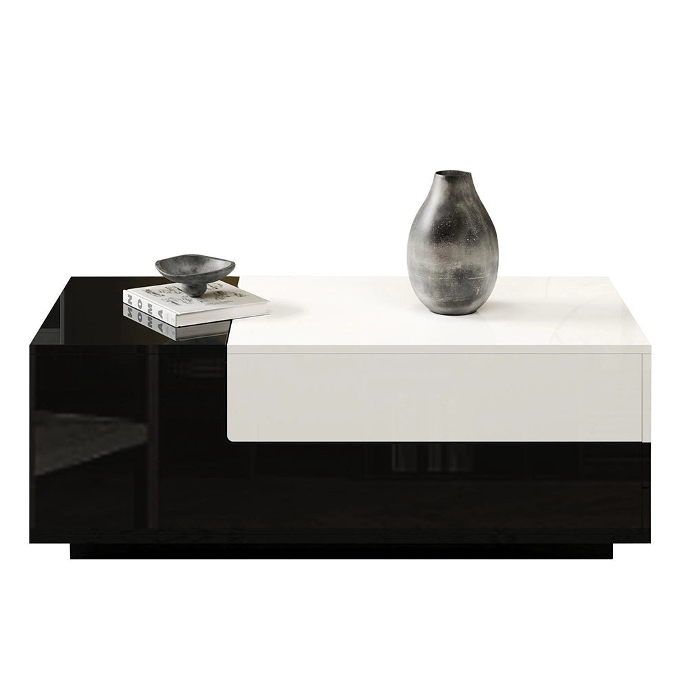 Tavolino-Xylo-100x50x38cm, cassetto, piano estraibile, bianco+nero