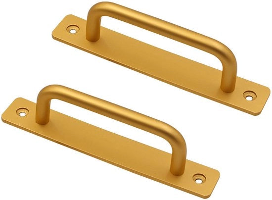 2 pannelli di apertura scorrevoli, manubri di apertura e chiusura, pannelli di apertura scorrevoli in lega di alluminio per cucina, bagno, armadio, garage, capanna, capanna, porta e manubri con piastre metalliche (180 mm) - oro - 16