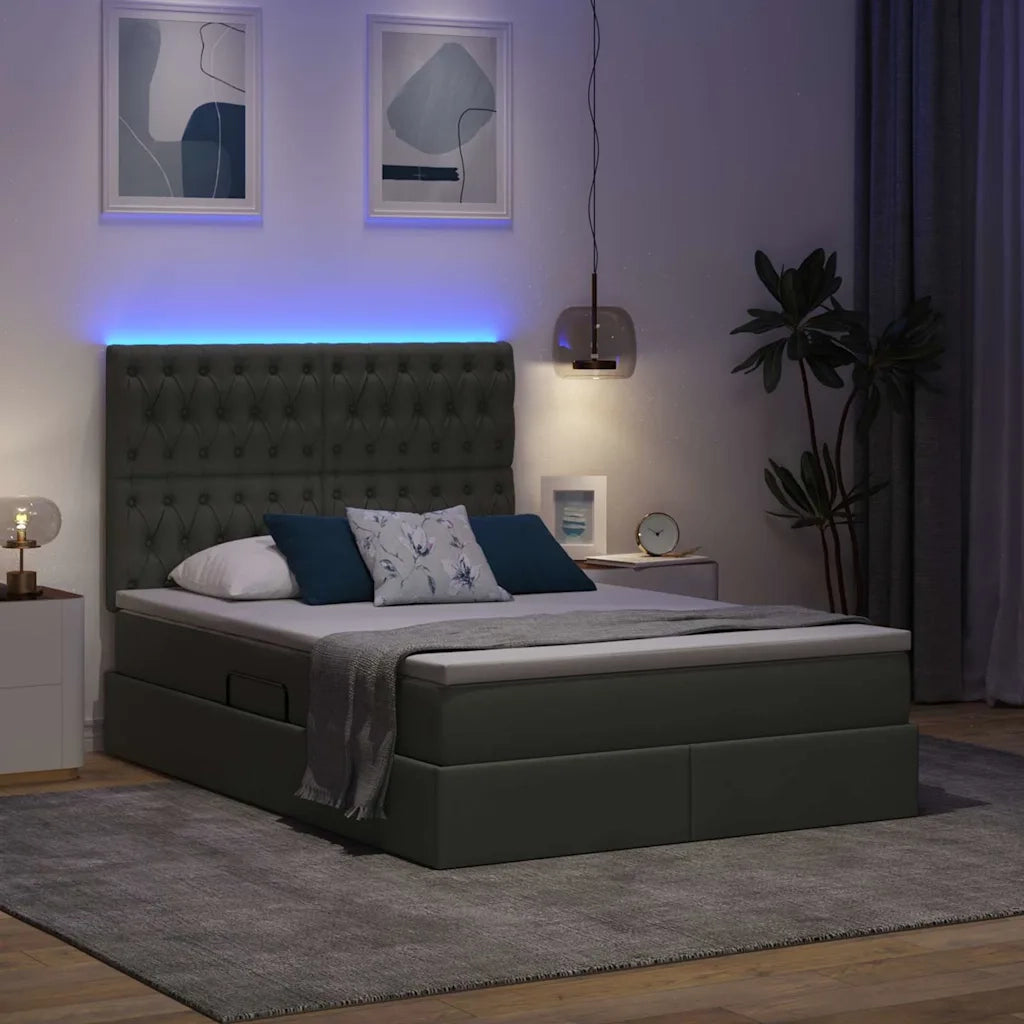 Letto con contenitore e LED con led Grigio scuro 140 x 190 cm