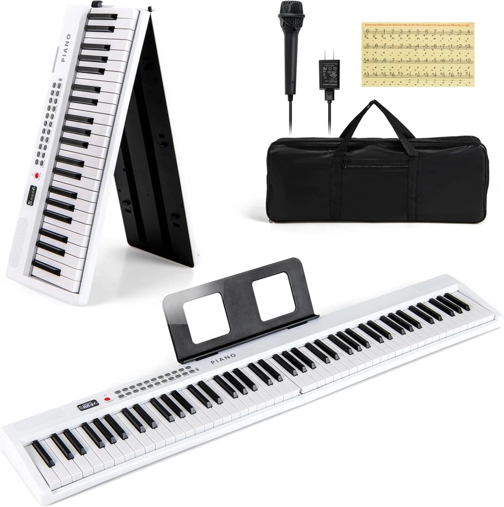 Pianoforte Digitale 88 Tasti Pieghevole, con MIDI Wireless, Altoparlanti Doppii, 1000 Timbri E Ritmi, Tastiera Elettronica Semi-Pesato, Pianola Facile da Trasportare con Borsa (Nero)