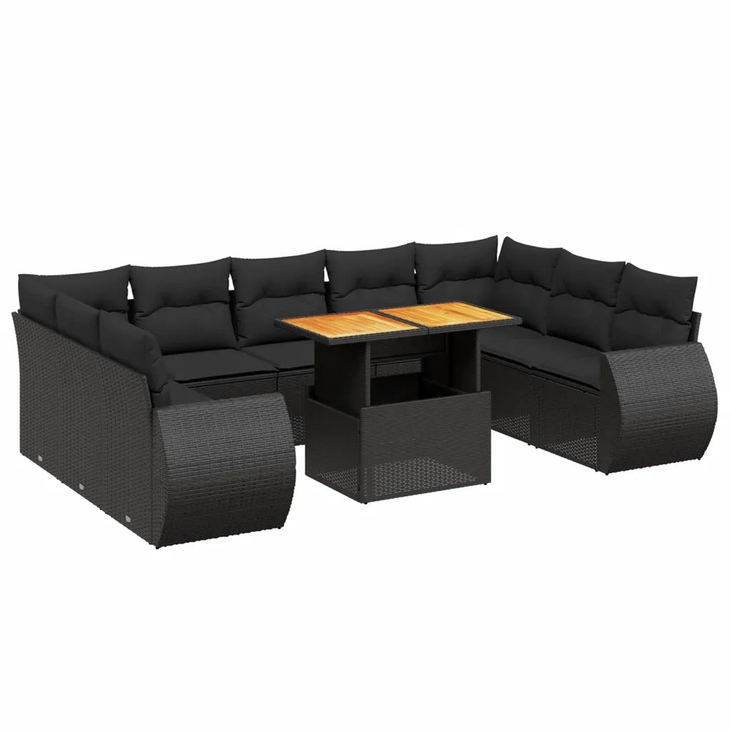 Set Divani da Giardino 10pz con Cuscini in Polyrattan Nero 3272336