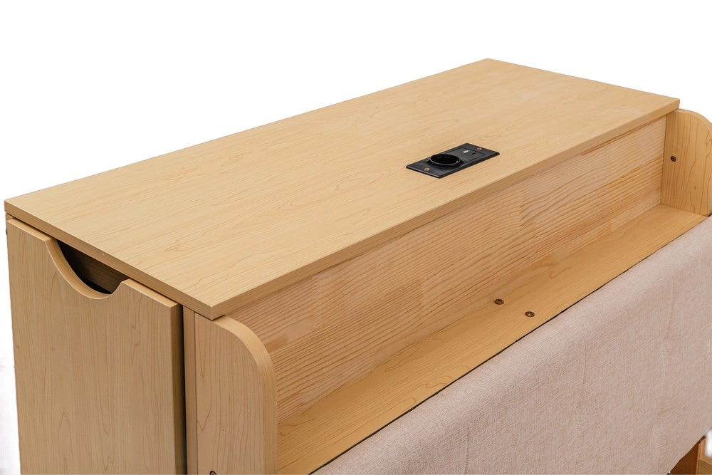Letto Contenitore con Rete Estraibile e Testiera Imbottita ¨C Xylo ¨C 90x200, USB, Legno