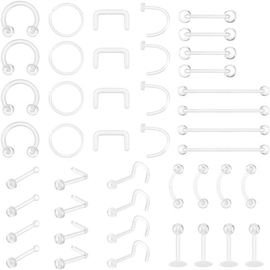 Piercing per Neus - 44 Stuks - Acryl - Orecchini per Piercing - Adattamento Facile - Adatti per Uomo/Donna