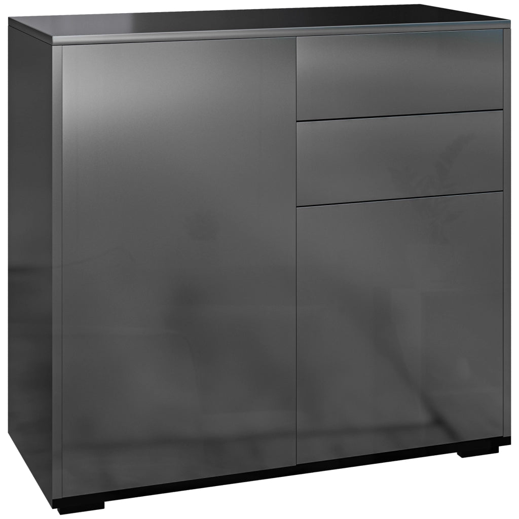 Cassettiera con 2 cassetti e 2 ante ¨C zephmum ¨C 79x36x74 cm nero lucido