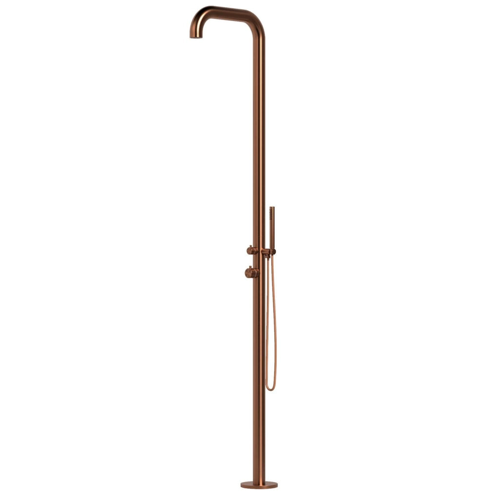 SINED Doccia Esterna Inox Oro Rosa con Miscelatore e Doccino Acciaio Inox AISI 316L Fusto Diametro 6 cm Altezza 2300 mm Attacchi Integrati Modello DOCCIA CHIA ORO ROSA