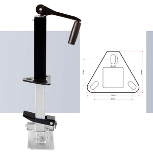 Piede stabilizzatore per rimorchi roulotte, max 900 kg, regolabile in altezza con manovella, con pedale e perno di sicurezza
