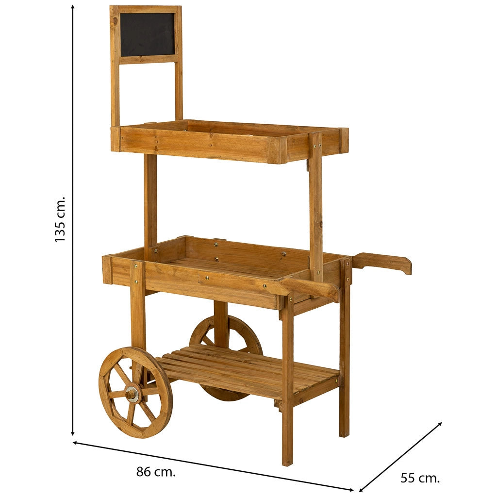 Carrello espositivo con ruote in legno marrone 55x86x135h
