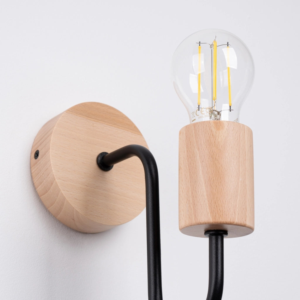 Applique loft nera legno naturale E27 PALMOS Pure Lume