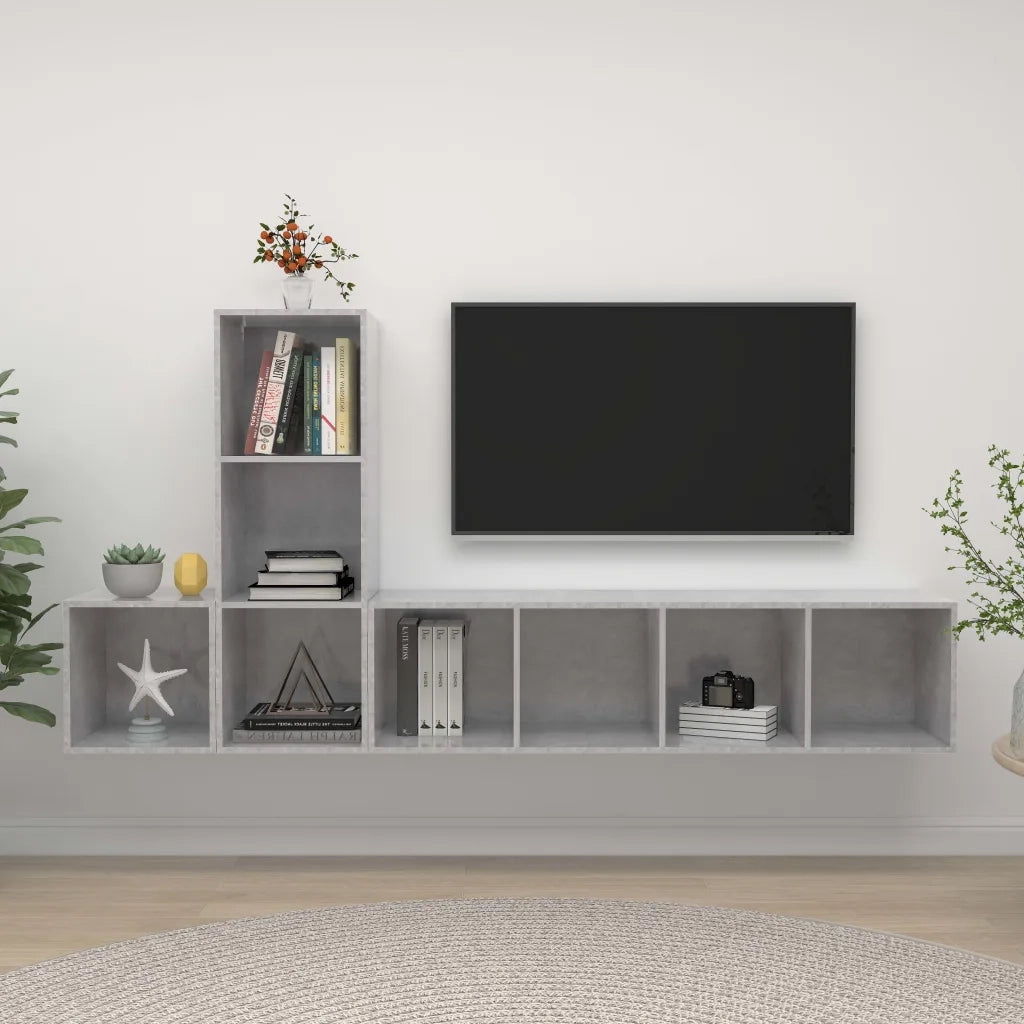 Set Porta TV 3 pz Grigio Cemento in Truciolato 3079830