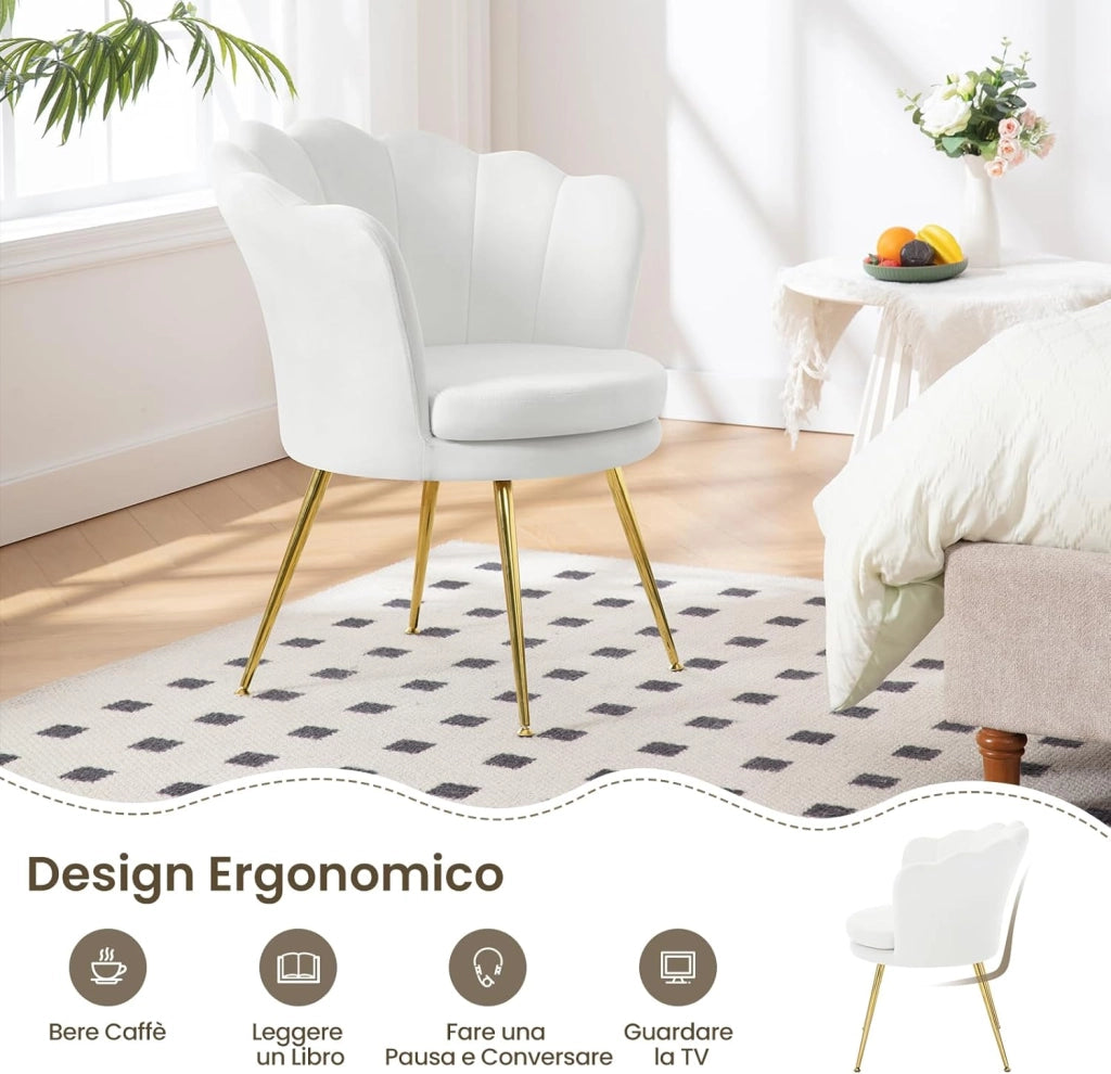 Poltrona Relax a Forma di Petalo, Poltrona Reclinabile per Camera da Letto, Salotto, con Gambe in Metallo, Portata 150 kg, Bianco