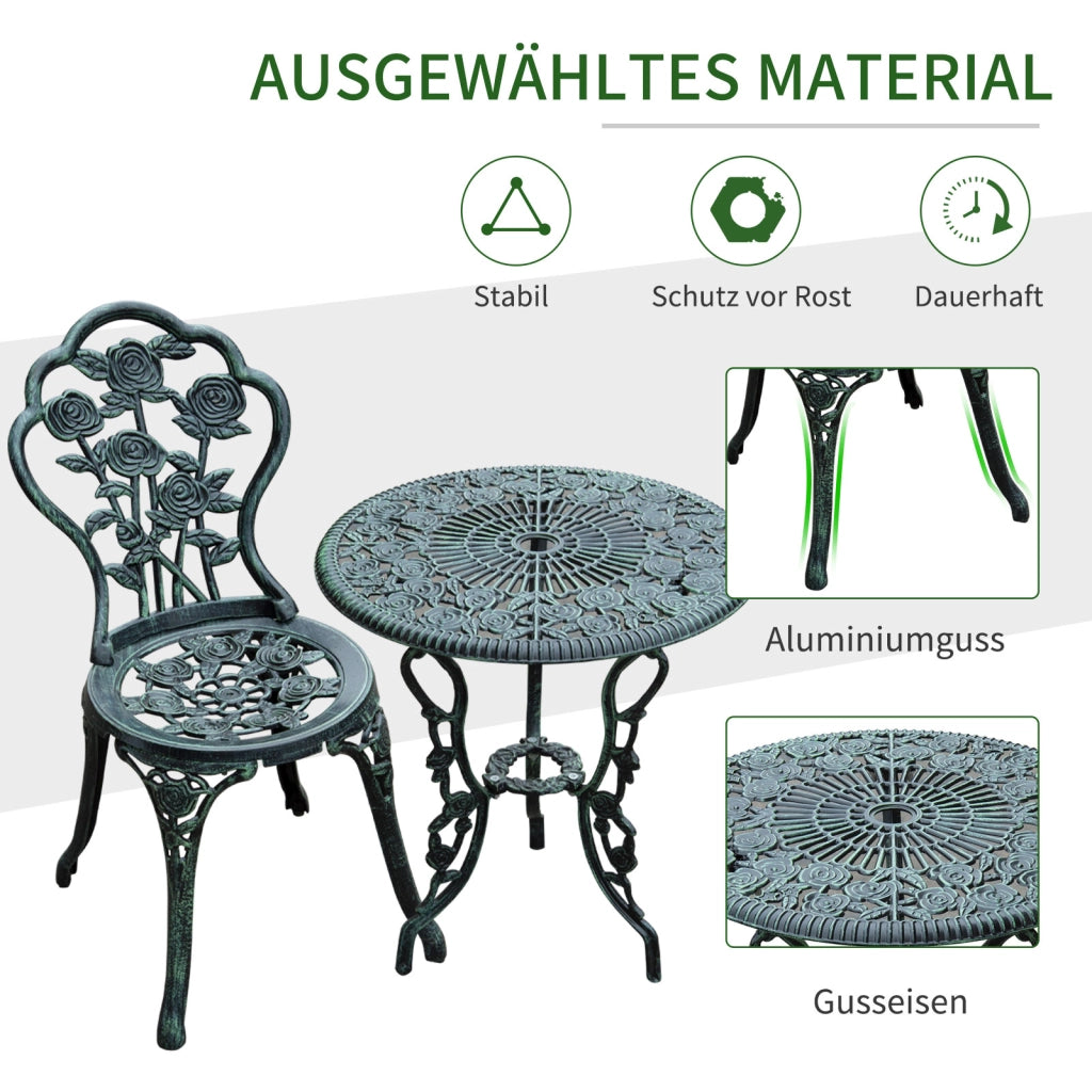 SET BISTRO 3 PEZZI Tavolo e 2 sedie Ø60 cm Verde anticato