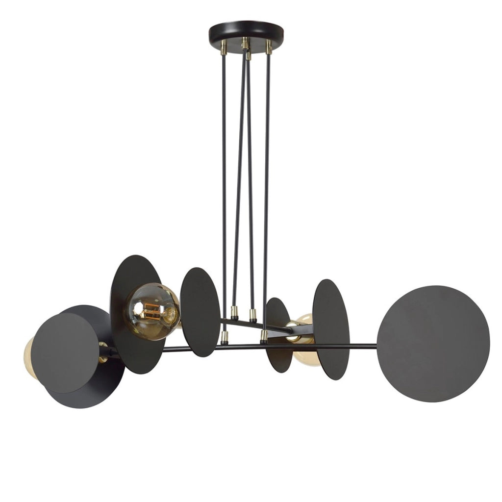 Lampada a sospensione Idea con cerchi geometrici in acciaio nero opaco
