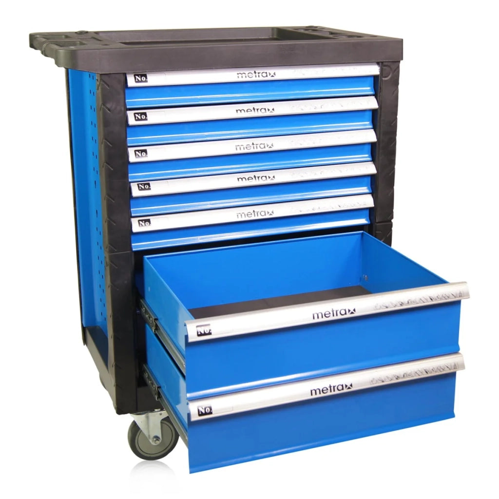 Carrello da officina, pieno di 14 set di utensili, colore blu