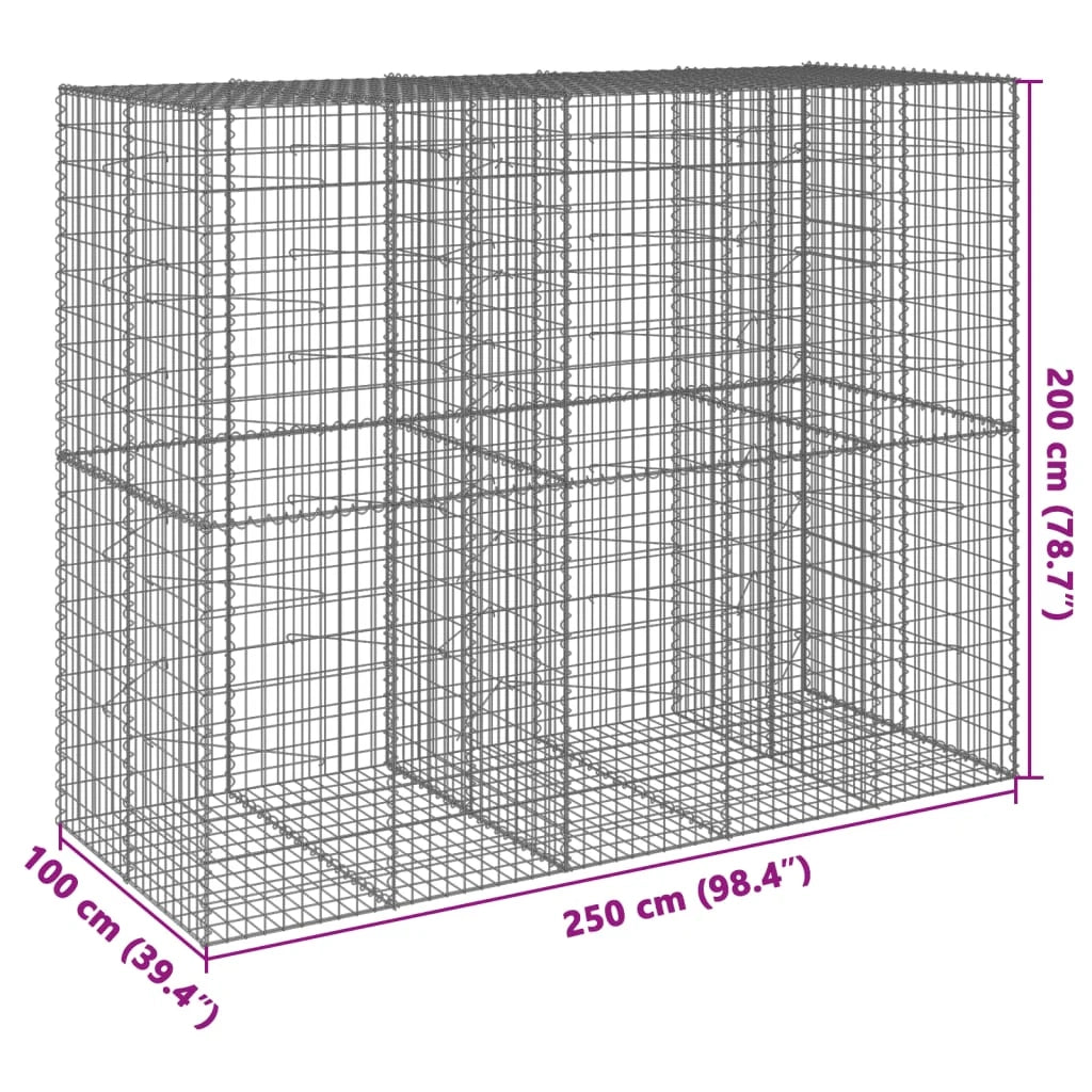 Gabbione recinto a gabbia muro di contenimento con coperchio 250 x 100 x 200 cm ferro zincato argento 02_0040148