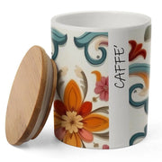 BARATTOLO IN CERAMICA TONDO CON TAPPO ERMETICO IN LEGNO "CAFFÈ" 10 X 13 CM
