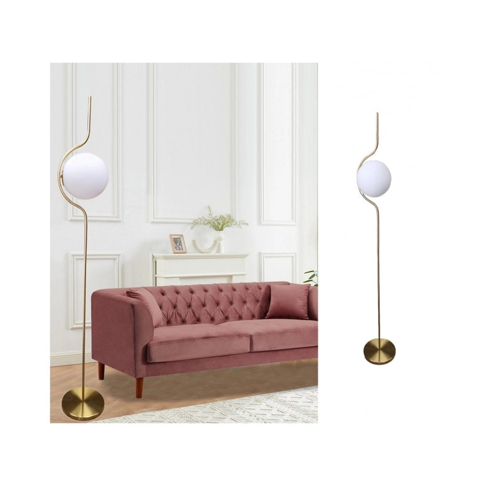 Trade Shop - Lampada Da Terra Oro Con Sfera In Vetro Bianco Piantana E27 Design Moderno 33894 -