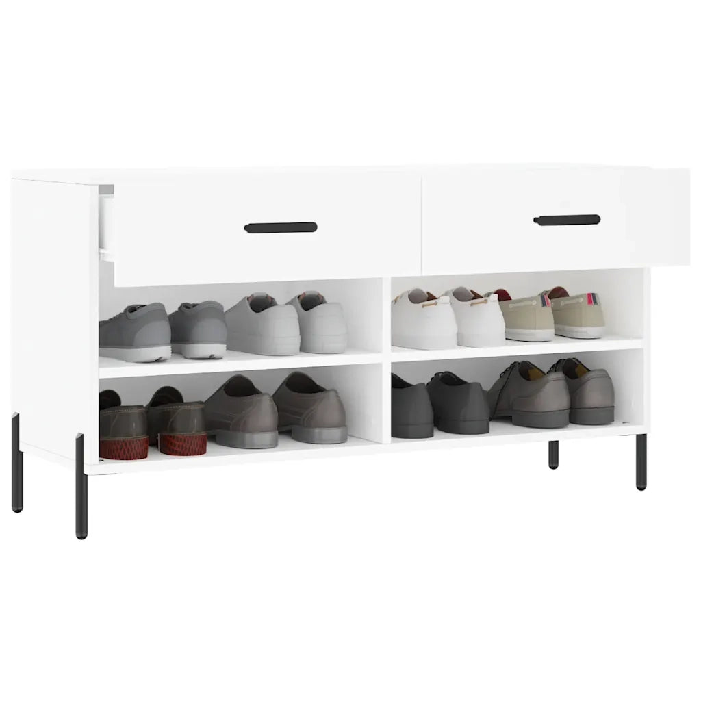 Panca Porta Scarpe Bianca 102x35x55 cm in Legno Multistrato 829748