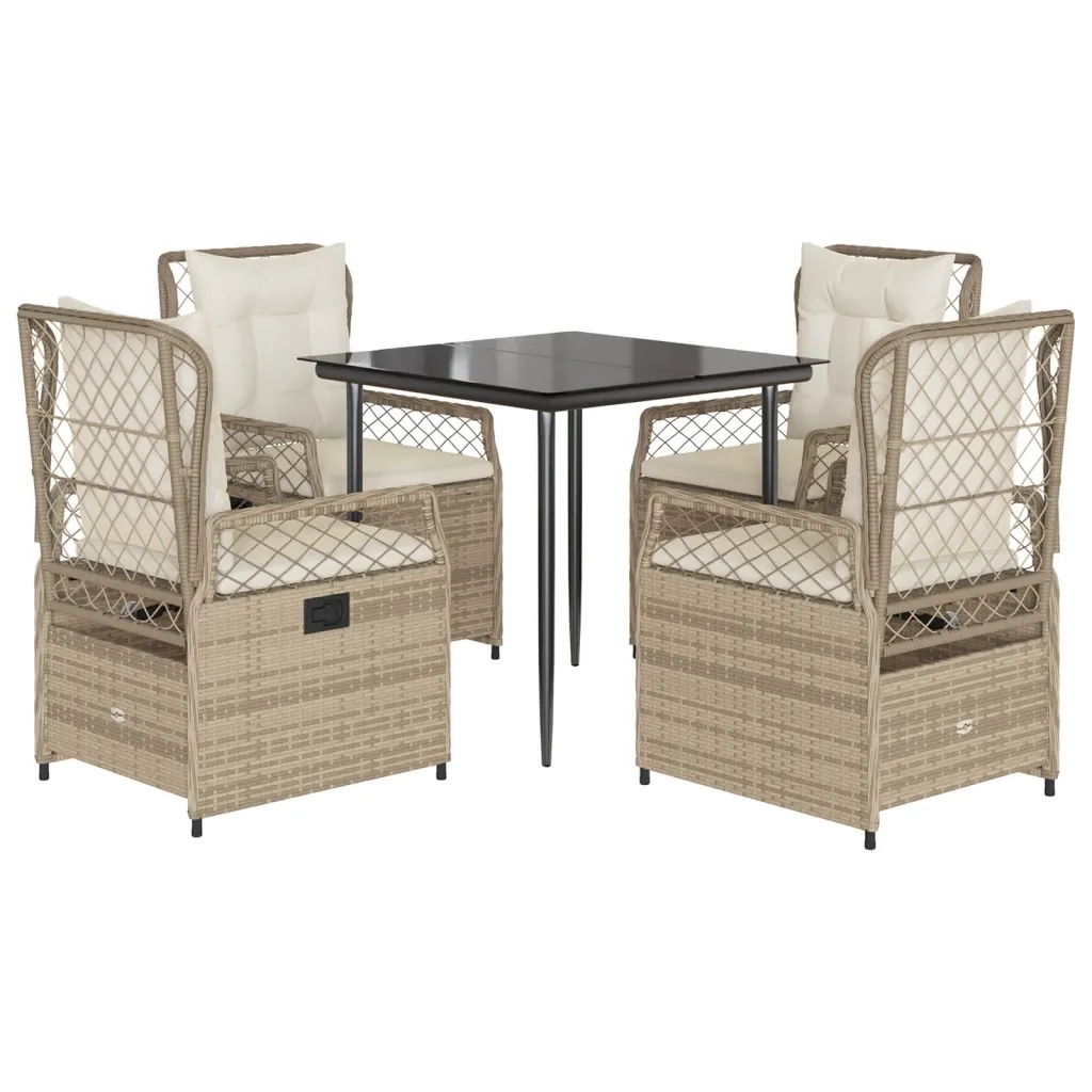 Set da Pranzo da Giardino 5 pz con Cuscini Beige in Polyrattan 3263014