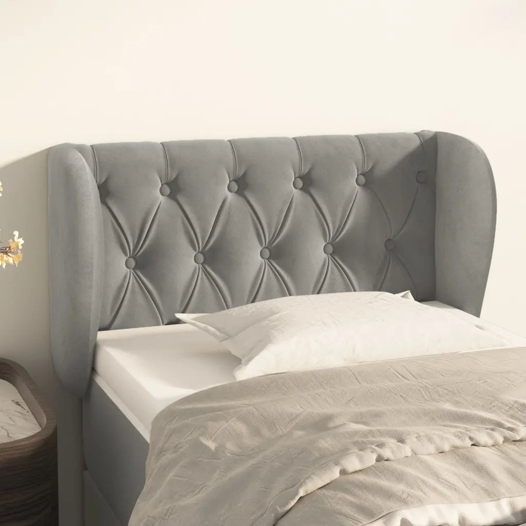 Testiera ad Orecchio-Testata con Orecchie Grigio Chiaro 83x23x78/88 cm in Velluto 170521