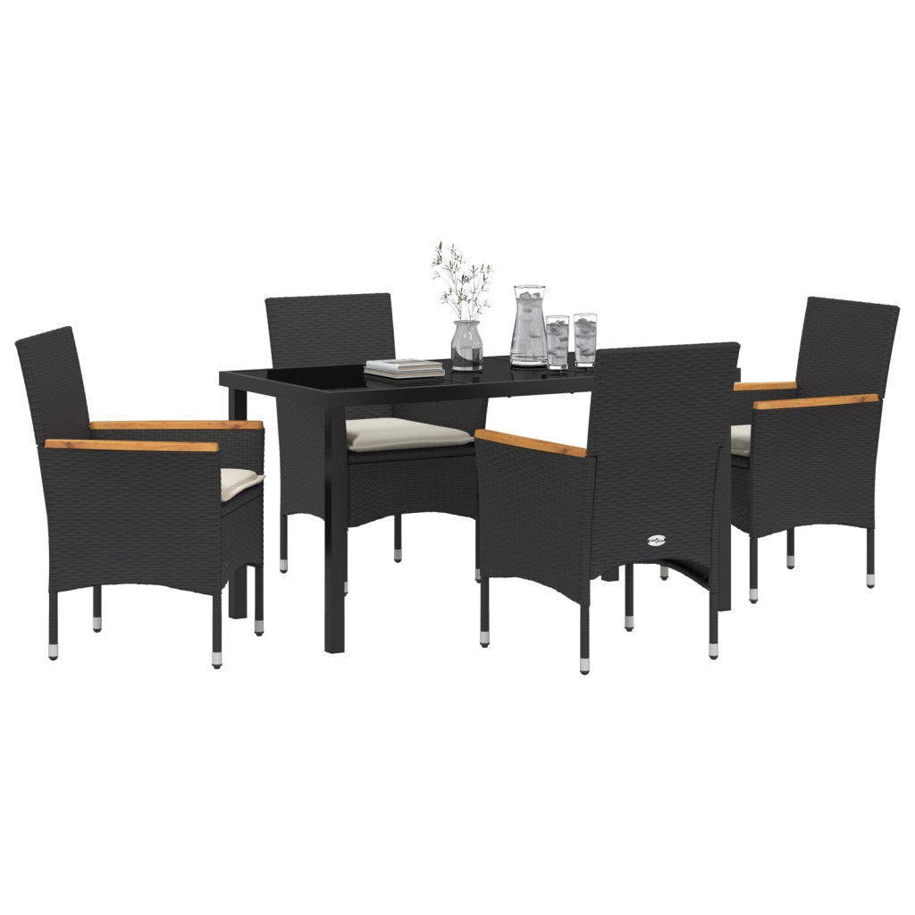 Set da pranzo da giardino  di 5 pezzi con cuscini in rattan nero