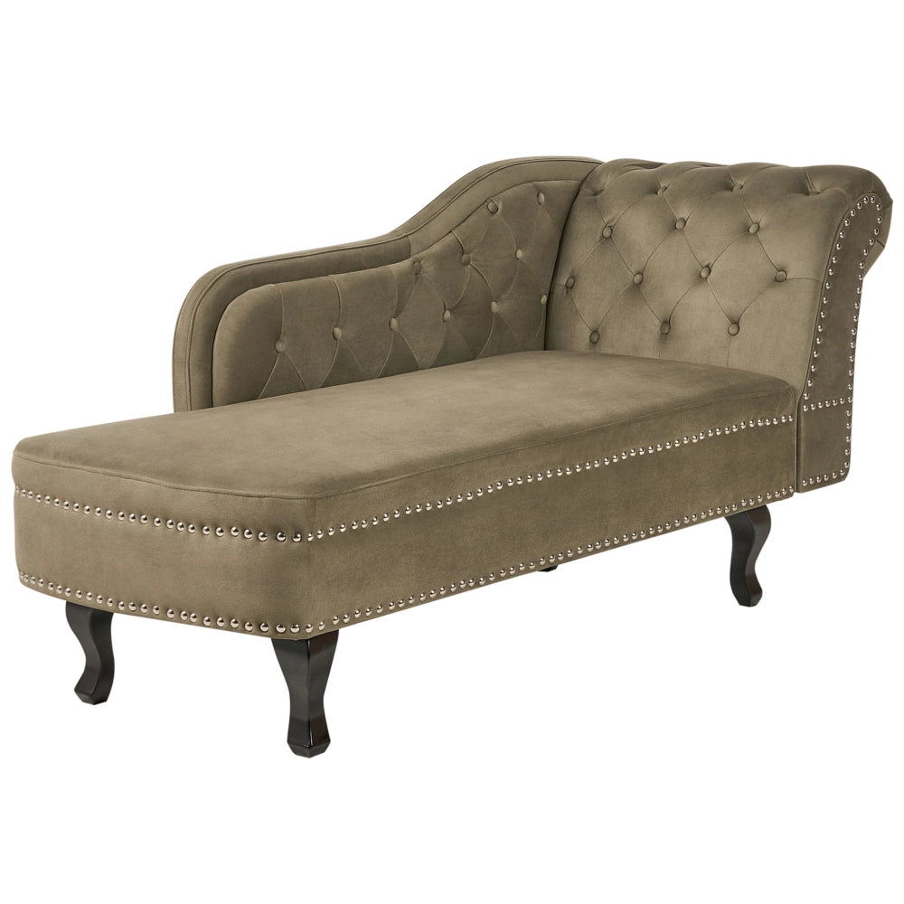 Chaise longue in velluto verde oliva versione destra Con Bottoni stile retrò