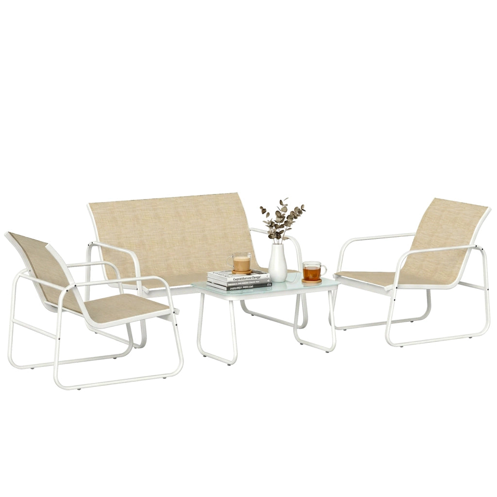 Set Giardino 4 Pezzi con Divano, Poltrone, Tavolino ¨C Zephmum ¨C Khaki e Bianco
