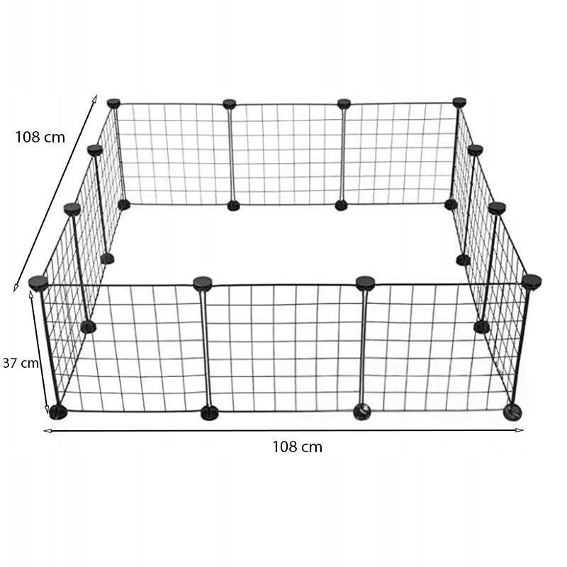 Recinto nero in metallo per cani, conigli, gatti e cuccioli 108 x 108 cm
