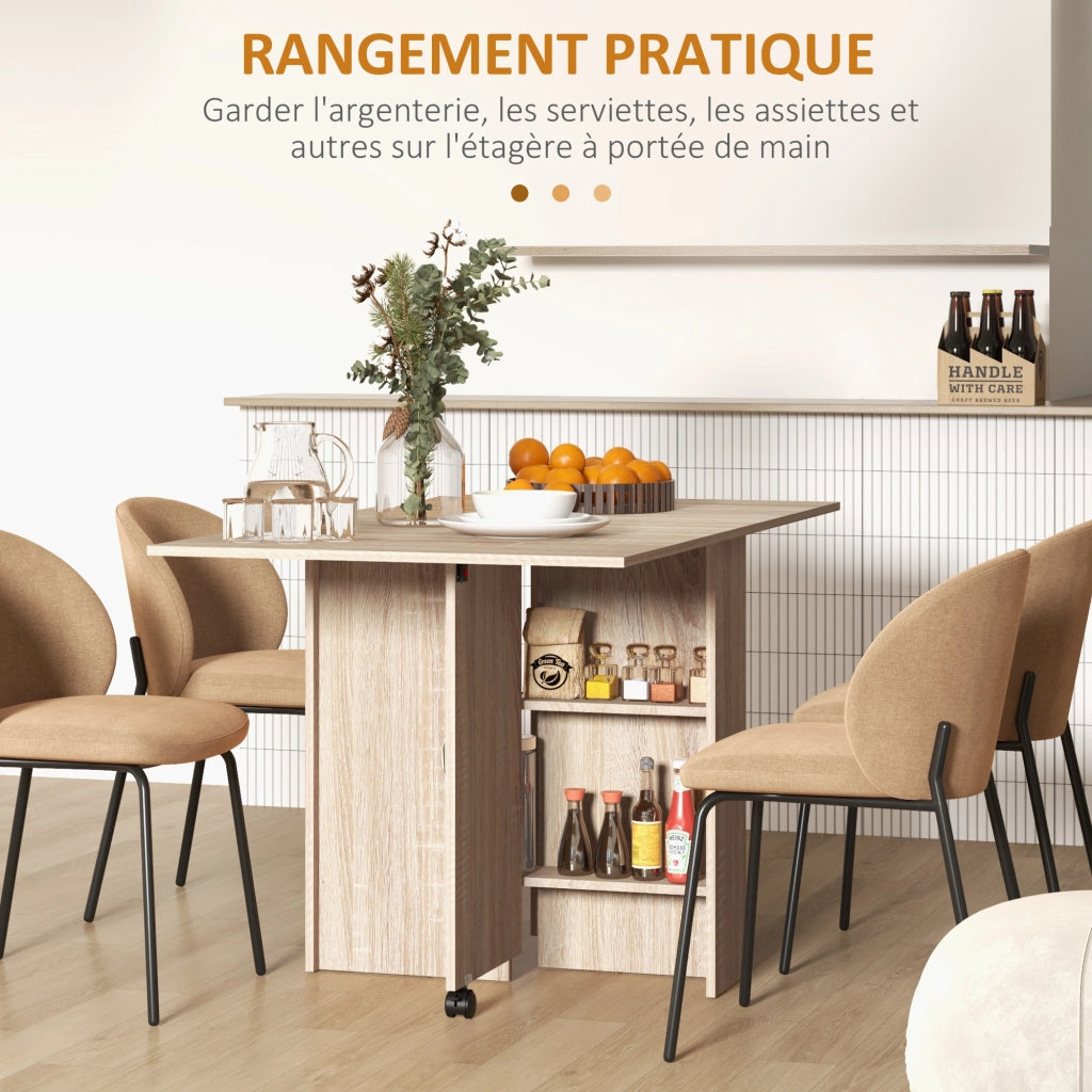 Tavolo da pranzo pieghevole con ruote e ripiani ¨C zephmum ¨C naturale 140x80x74