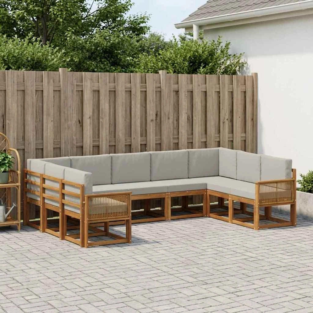 Set di divani da esterno 9 pz Naturale e Grigio Chiaro 3385537